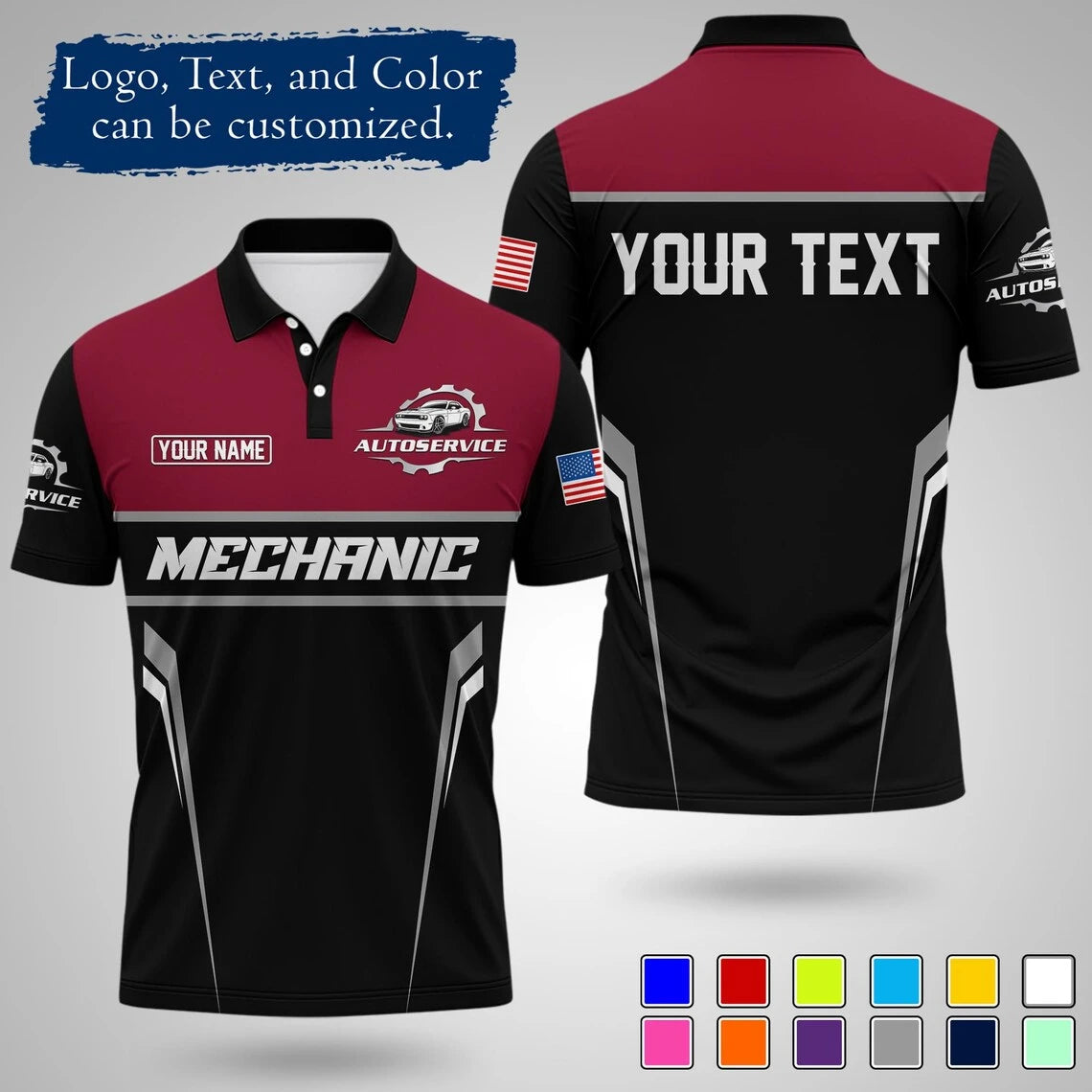 Mens Customizable Mechanic Work Polo Shirts Personalized Text And Logo Short Sleeve Tops 2026 Summer Breathable Sports POLO Tops