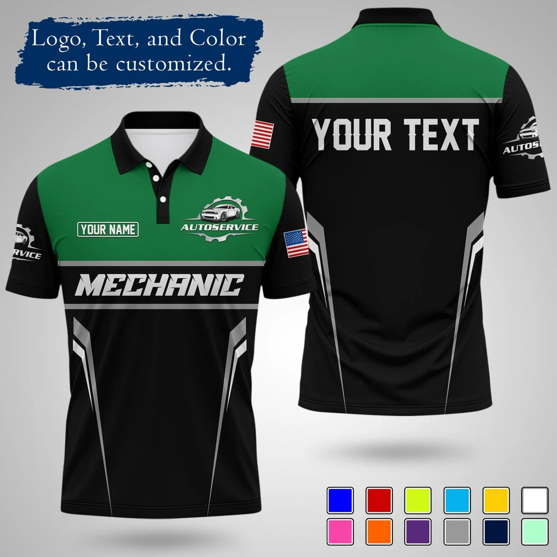 Mens Customizable Mechanic Work Polo Shirts Personalized Text And Logo Short Sleeve Tops 2026 Summer Breathable Sports POLO Tops