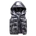 Men Winter Hooded Padded Vest Glossy Sleeveless Jacket Casual Outwear Thicken Warm Coat Waterproof Waistcoat Men Clothing