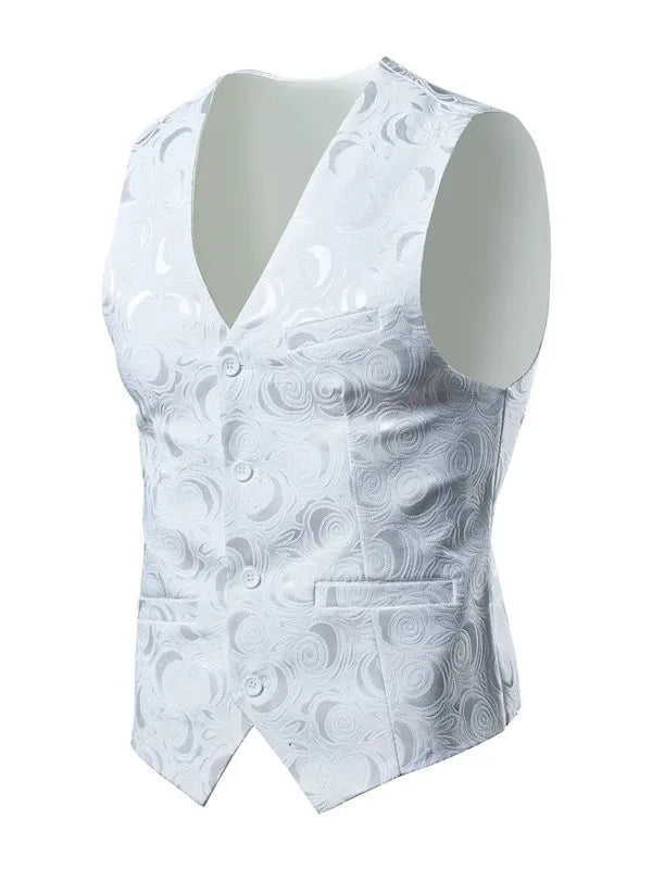 2026 Luxury Business Jacquard Suit Vest Men Slim Fit Tops Black White Wedding Social Dance Party Dress Size 6XL 7XL 8XL