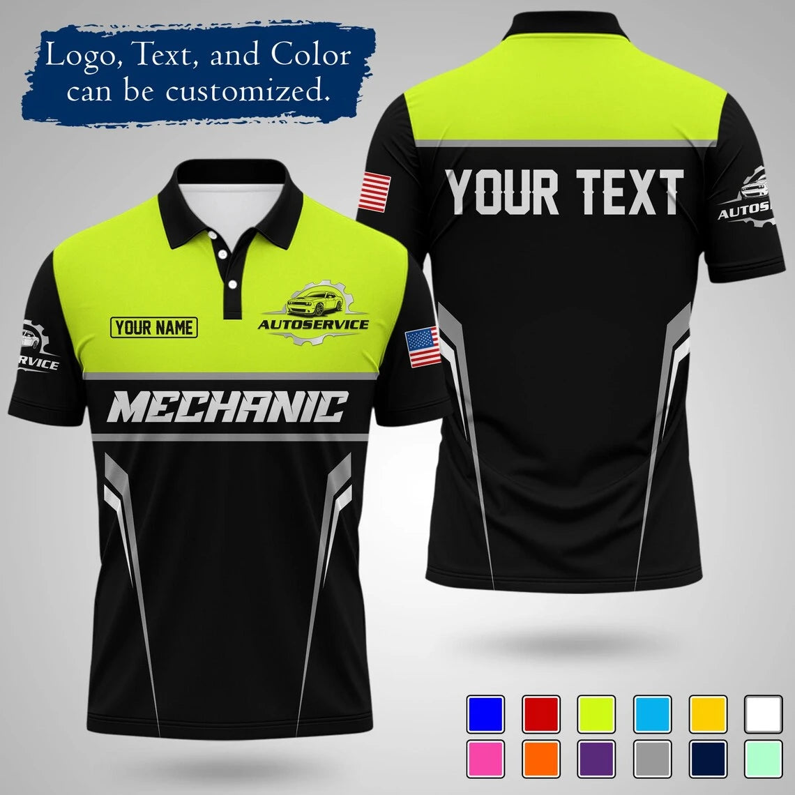 Mens Customizable Mechanic Work Polo Shirts Personalized Text And Logo Short Sleeve Tops 2026 Summer Breathable Sports POLO Tops