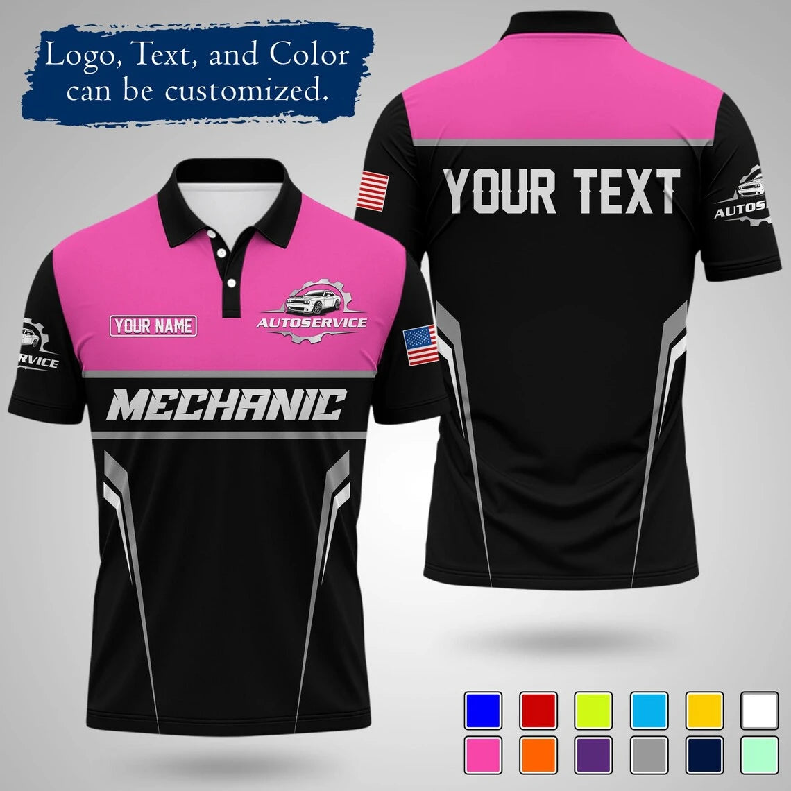 Mens Customizable Mechanic Work Polo Shirts Personalized Text And Logo Short Sleeve Tops 2026 Summer Breathable Sports POLO Tops