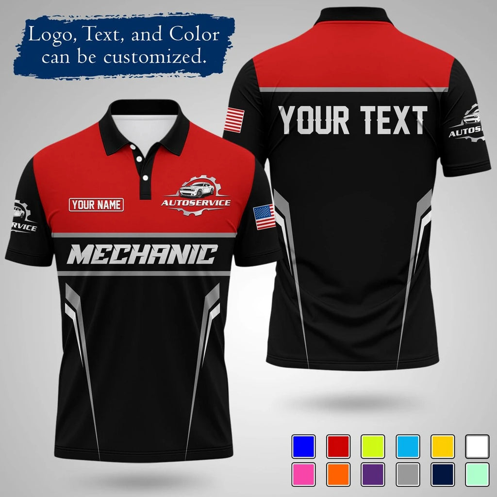 Mens Customizable Mechanic Work Polo Shirts Personalized Text And Logo Short Sleeve Tops 2026 Summer Breathable Sports POLO Tops