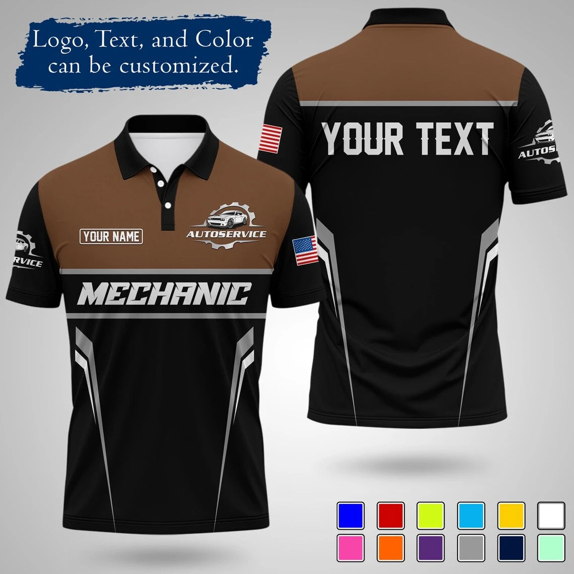 Mens Customizable Mechanic Work Polo Shirts Personalized Text And Logo Short Sleeve Tops 2026 Summer Breathable Sports POLO Tops