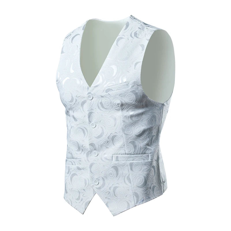 2026 Luxury Business Jacquard Suit Vest Men Slim Fit Tops Black White Wedding Social Dance Party Dress Size 6XL 7XL 8XL