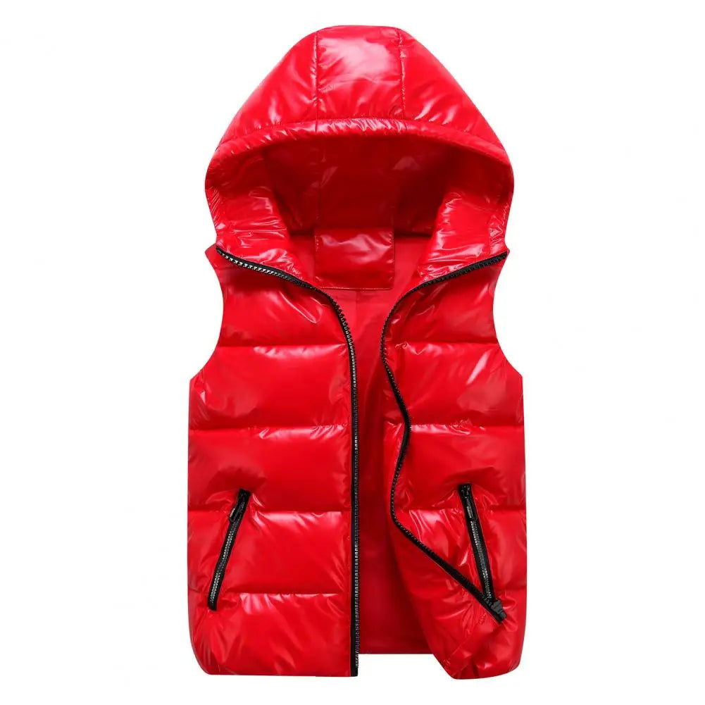 Men Winter Hooded Padded Vest Glossy Sleeveless Jacket Casual Outwear Thicken Warm Coat Waterproof Waistcoat Men Clothing