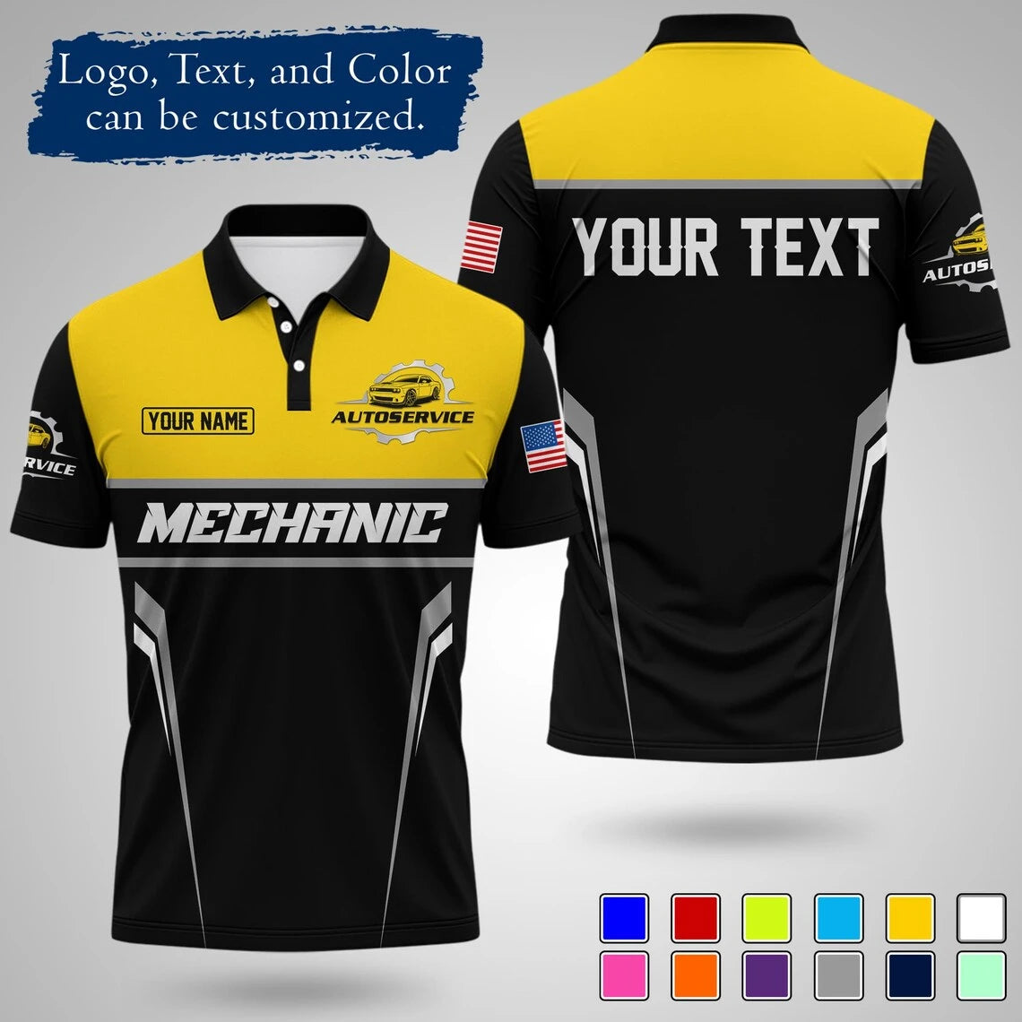Mens Customizable Mechanic Work Polo Shirts Personalized Text And Logo Short Sleeve Tops 2026 Summer Breathable Sports POLO Tops